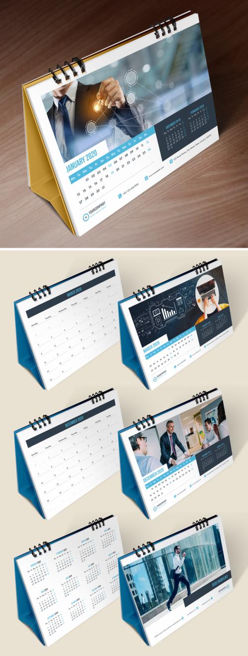 Desk Calendar Planner Layout with Bue Accents - 293432262