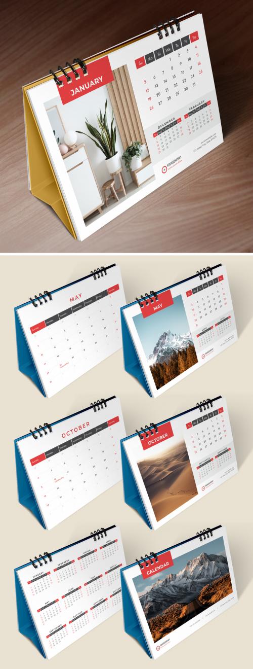 Desk Calendar Planner Layout with Red Accents - 293432318