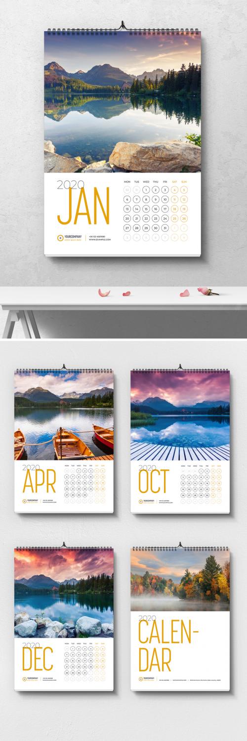 Wall Calendar Layout with Yellow Accents - 293432513