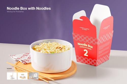 Noodle Box with Noodles Mockup