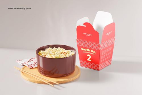 Noodle Box with Noodles Mockup