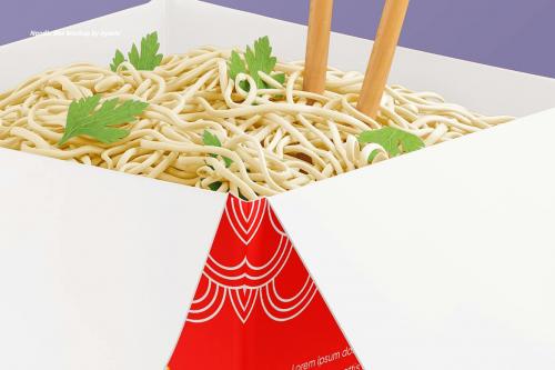 Noodle Box with Noodles Mockup