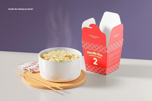 Noodle Box with Noodles Mockup