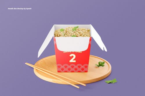 Noodle Box with Noodles Mockup