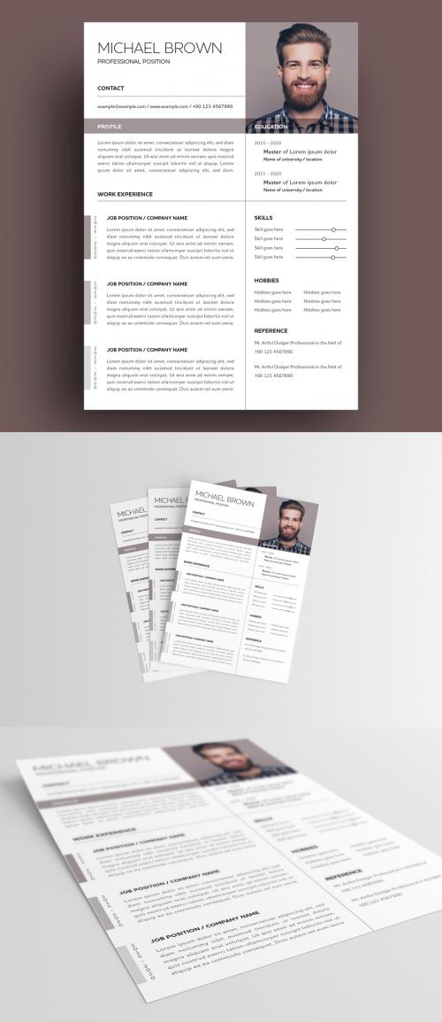 Elegant Resume Layout with Brown Accents - 293838119