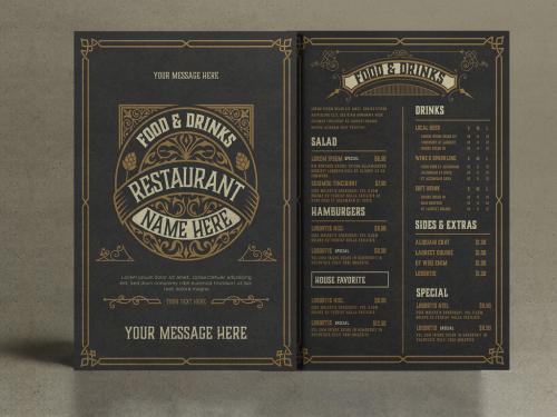 Restaurant Menu Layout with Ornamental Elements  - 293890497