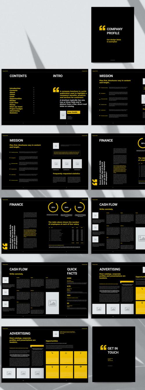 Black Brochure Layout with Yellow Accents - 294642954