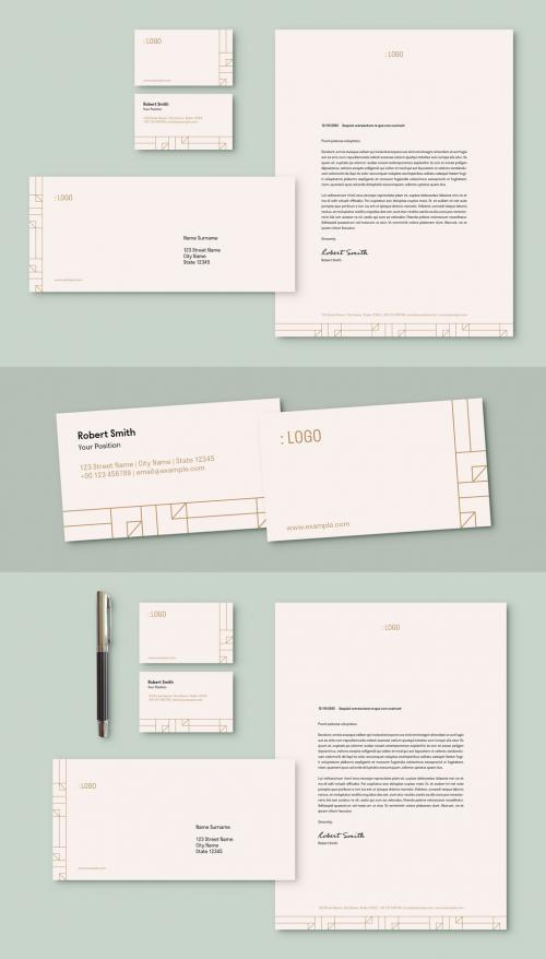 Stationery Set Layout with Geometric Line Accents - 294652495