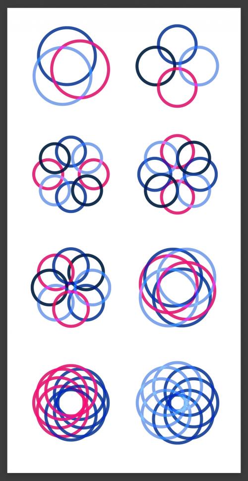 Pink and Blue Geometric Icon Set with Interlocking Circles - 294654326