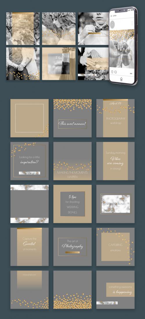 Social Media Post Layout Set with Gold Overlay and Sequins - 294673534