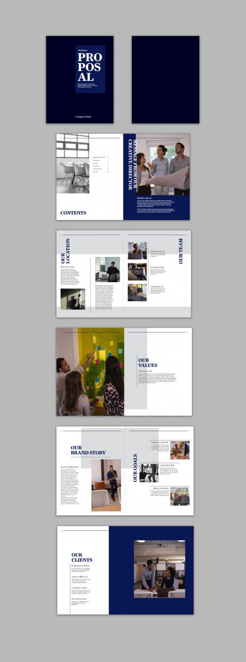 Business Propsal Booklet Layout with Dark Blue Accents - 294686628