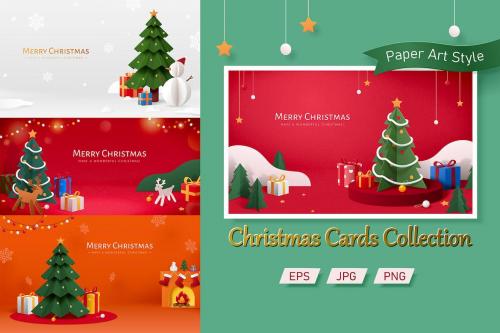 Paper Art Style Christmas Cards Collection