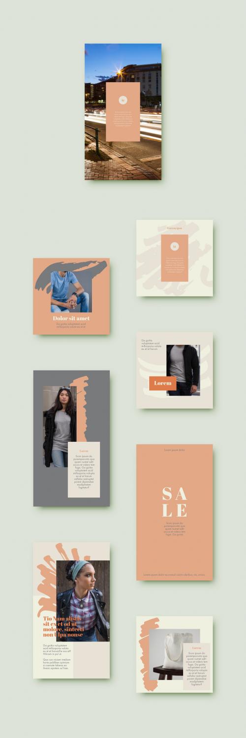 Pale Yellow and Orange Social Media Post Layouts with Brushstroke Elements - 294686816