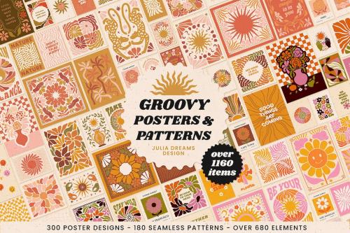 Groovy Boho Posters Patterns Flower 70s