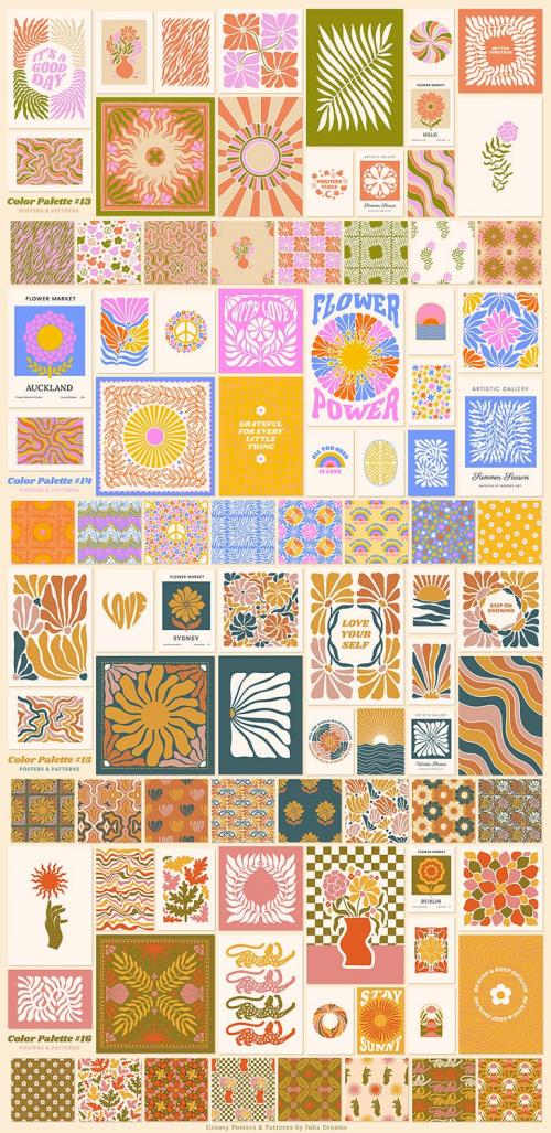 Groovy Boho Posters Patterns Flower 70s