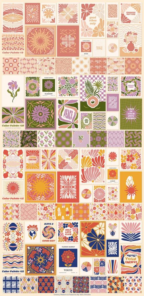 Groovy Boho Posters Patterns Flower 70s