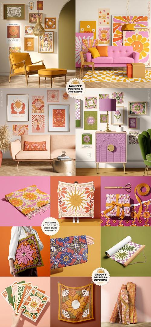 Groovy Boho Posters Patterns Flower 70s