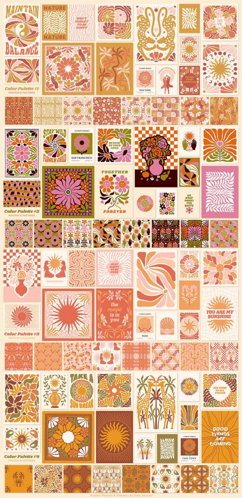 Groovy Boho Posters Patterns Flower 70s