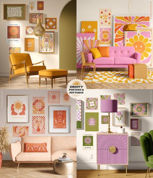 Groovy Boho Posters Patterns Flower 70s