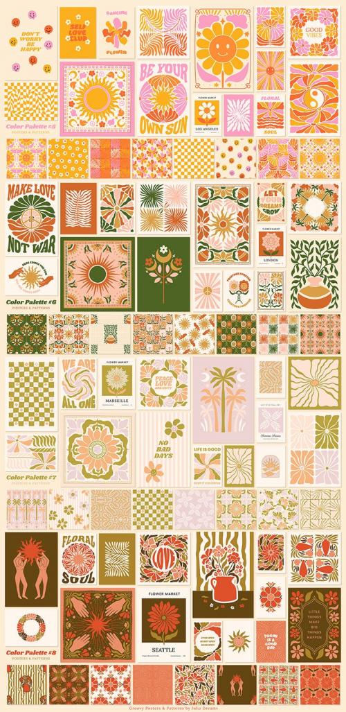 Groovy Boho Posters Patterns Flower 70s