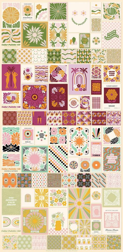 Groovy Boho Posters Patterns Flower 70s