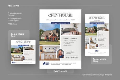 Real Estate Open House Flyer &amp; Social Media Kit