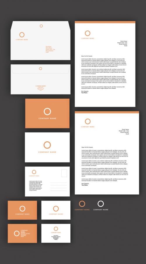 Business Stationary Set Layout with Orange Accents - 294890526