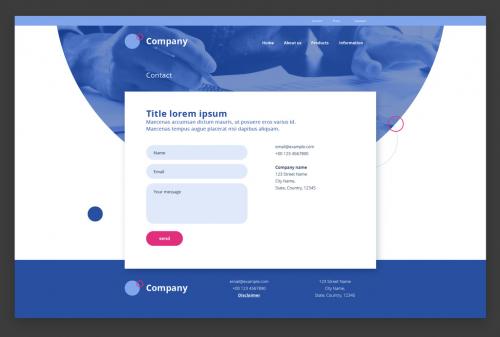 Contact Page Website Design Layout with Blue and Pink Accents - 294951488