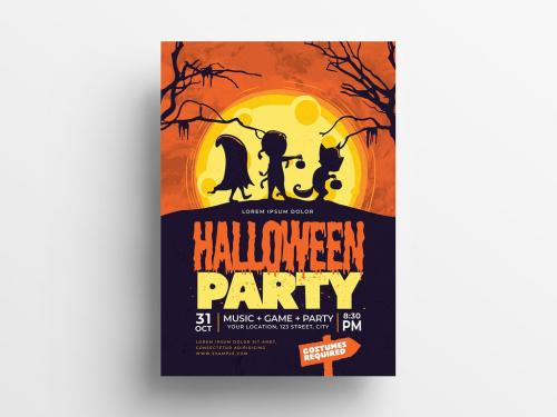 Halloween Flyer Layout with Cartoon-Style Illustrations - 295113289