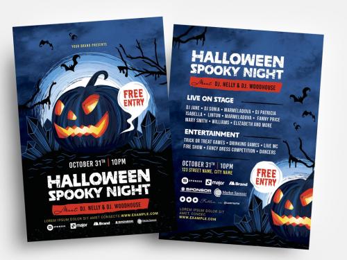 Halloween Spooky Illustrated Flyer Layout - 295119909