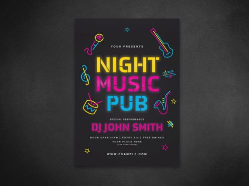 Music Event Flyer Layout with Neon Light Elements - 295127970