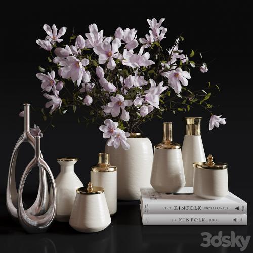 Decoration Set 30 Magnolia and Vases.