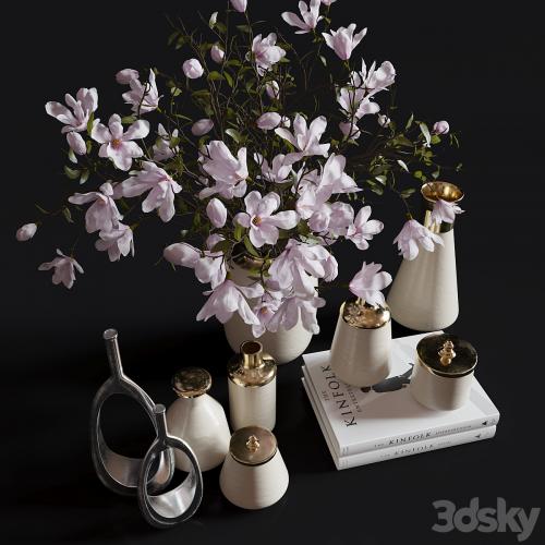 Decoration Set 30 Magnolia and Vases.