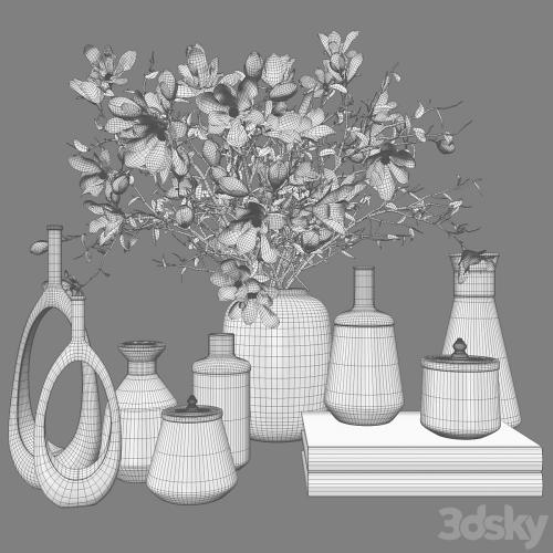 Decoration Set 30 Magnolia and Vases.