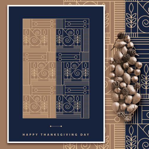 Art Deco Thanksgiving Greeting Card Layout - 295376549