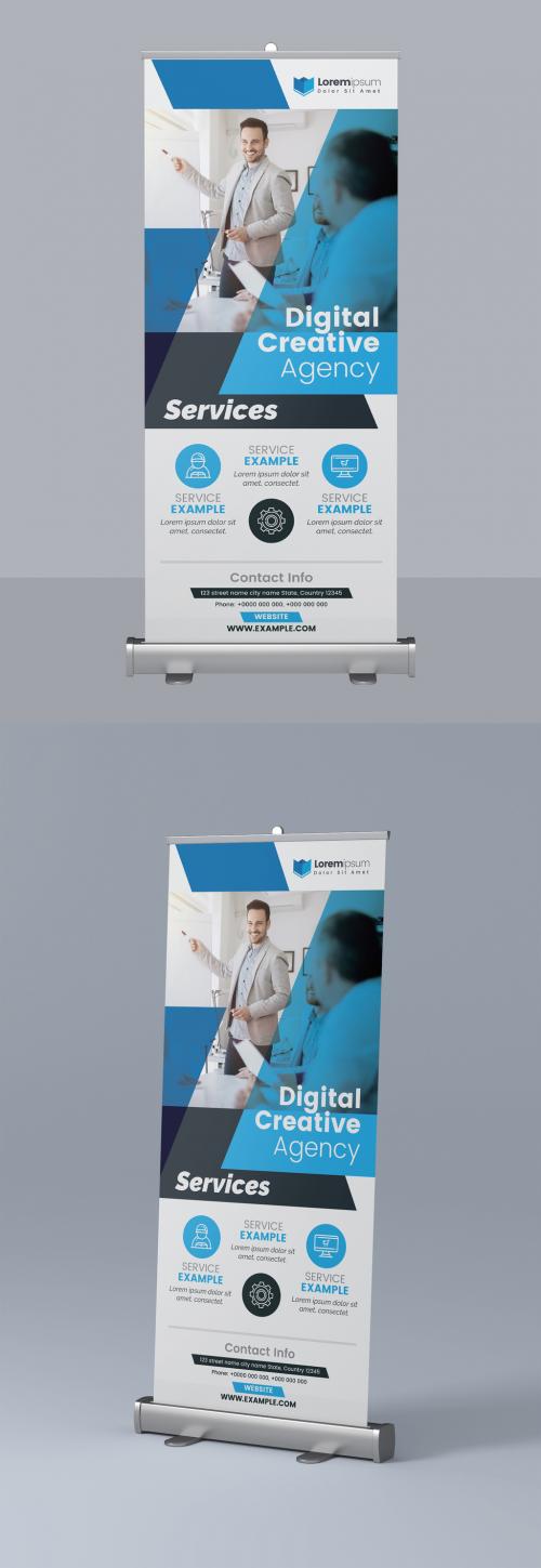 Blue Roll Up Banner Layout - 295382491