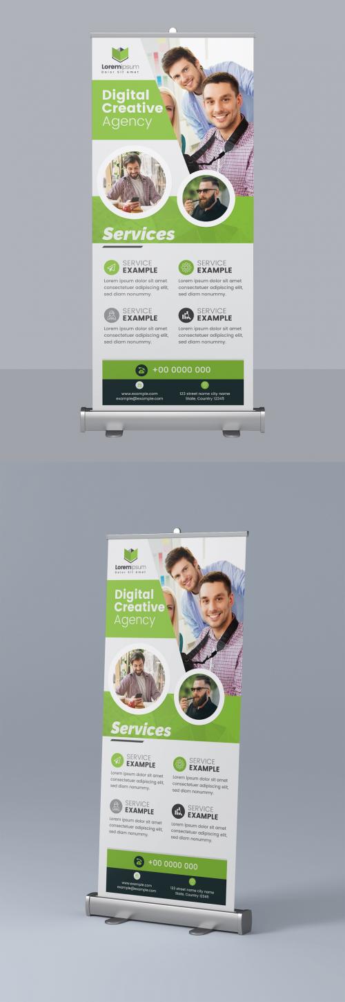 Green Roll Up Banner with Circular Photo Elements - 295382665