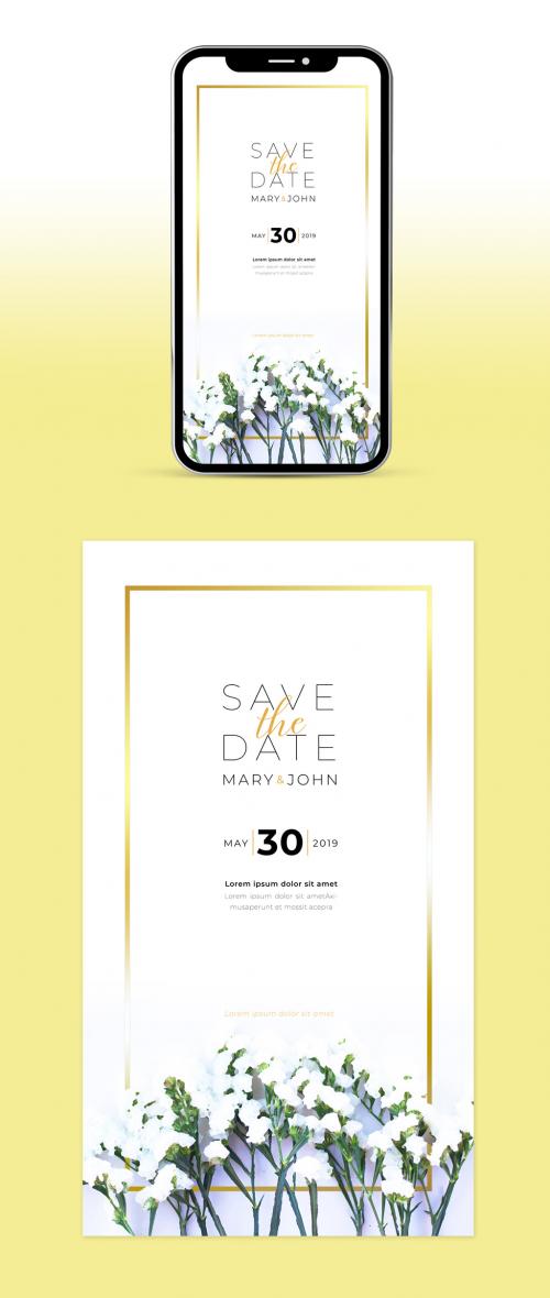 Digital Wedding Invitation Layout with Gold Border - 296074847