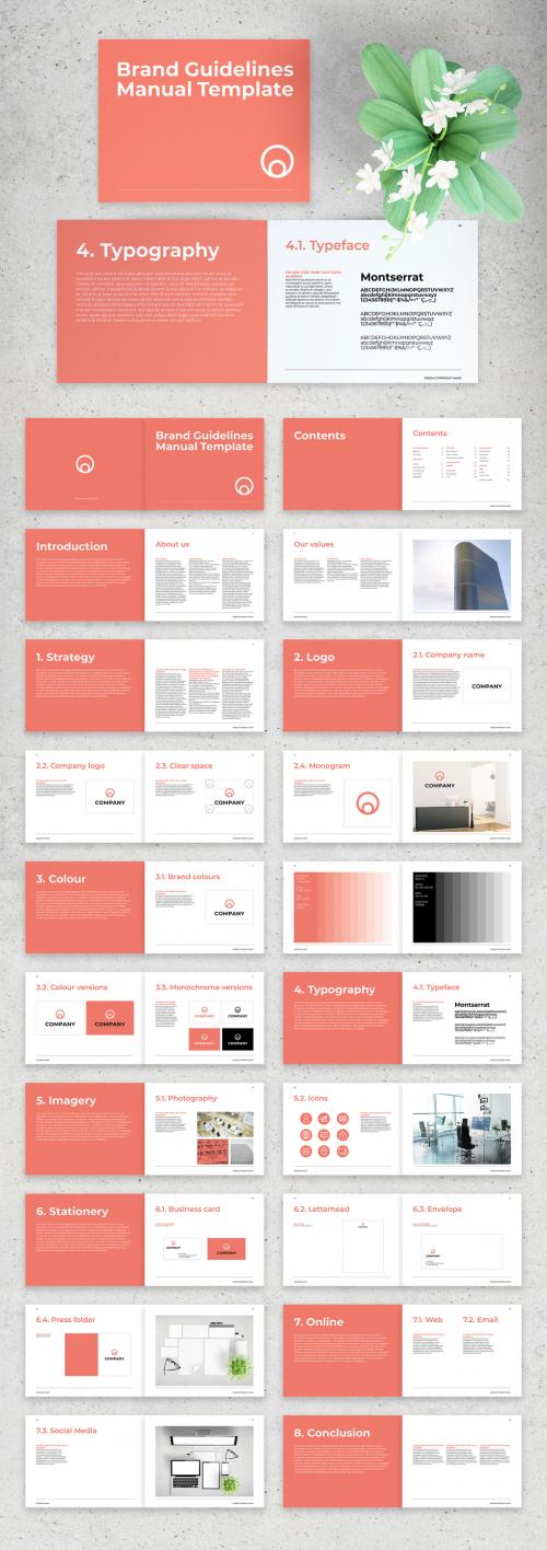 Brand Guidelines Manual Layout with Pink Elements - 296074893