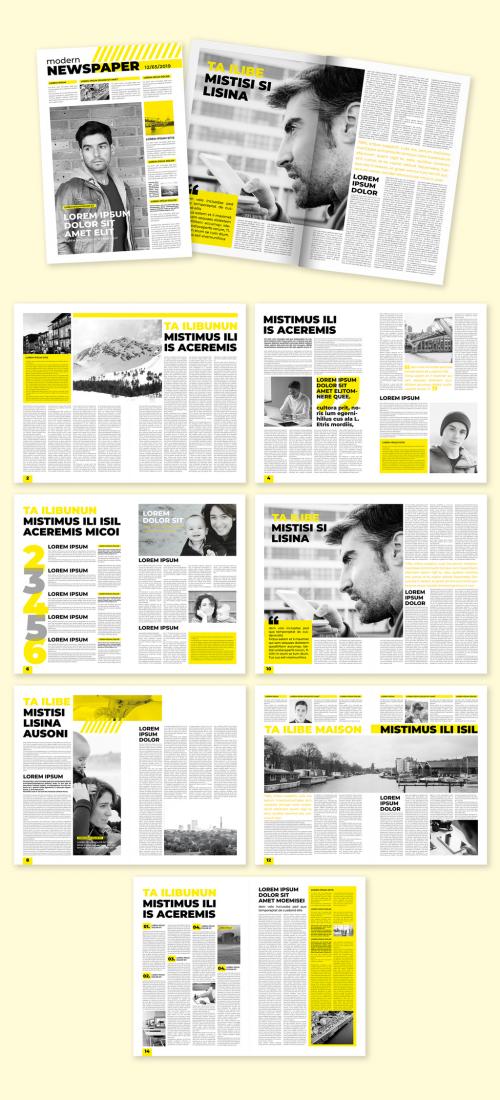 Minimal Newspaper Layout with Yellow Accents - 296074953