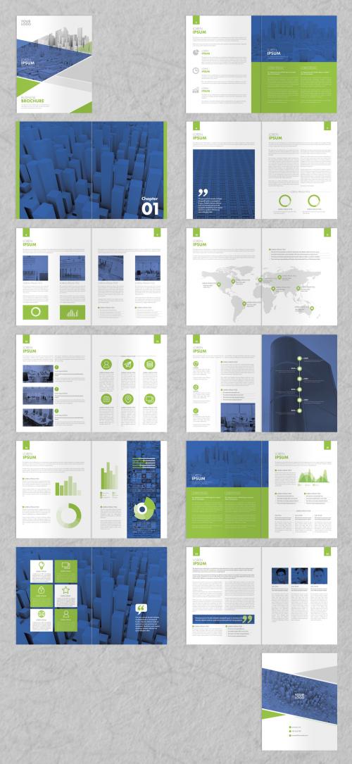 Brochure Layout with Green and Blue Accents - 296074970