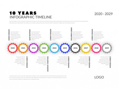 Ten Year Timeline Infographic with Colorful Gears - 296116537