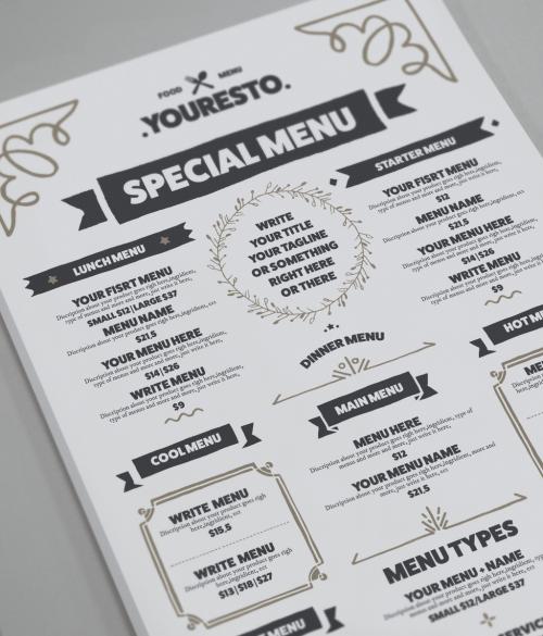 Food Menu Poster Layout with Illustrative Elements - 296125562