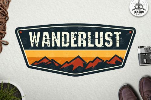 Wanderlust Badge, Vintage Travel Logo Patch Vector