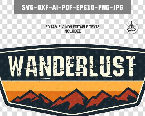 Wanderlust Badge, Vintage Travel Logo Patch Vector