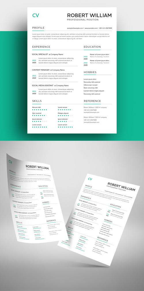 Resume Layout with Green Accents - 296789991