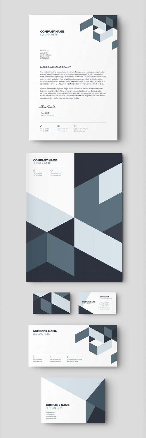 Blue and Gray Geometric Business Stationery Layout Set - 296814205
