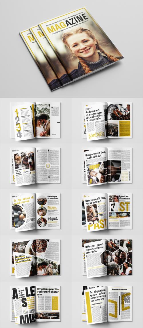 Magazine Layout with Yellow Accents - 297371987