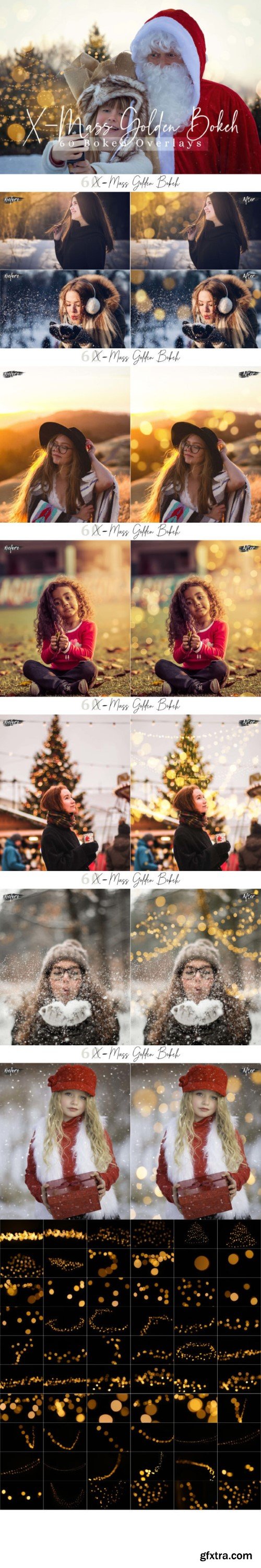 60 X-Mass Golden Bokeh Lights Overlays