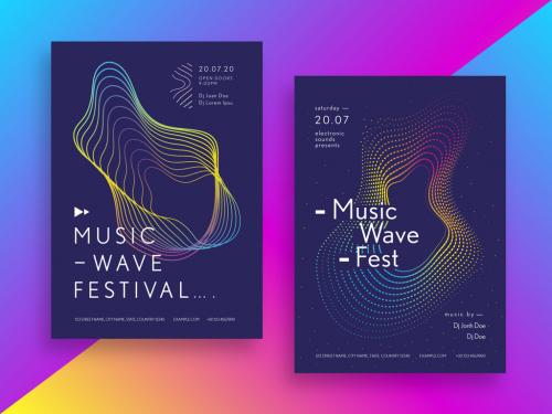 Music Festival Poster Layout Set with Geometric Shapes - 297416303